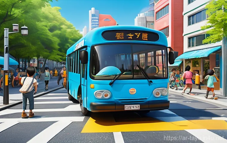 타요로 보는 어린이 심리 - **Prompt:** A vibrant, cheerful scene featuring Tayo the Little Bus, bright blue and smiling, confid...