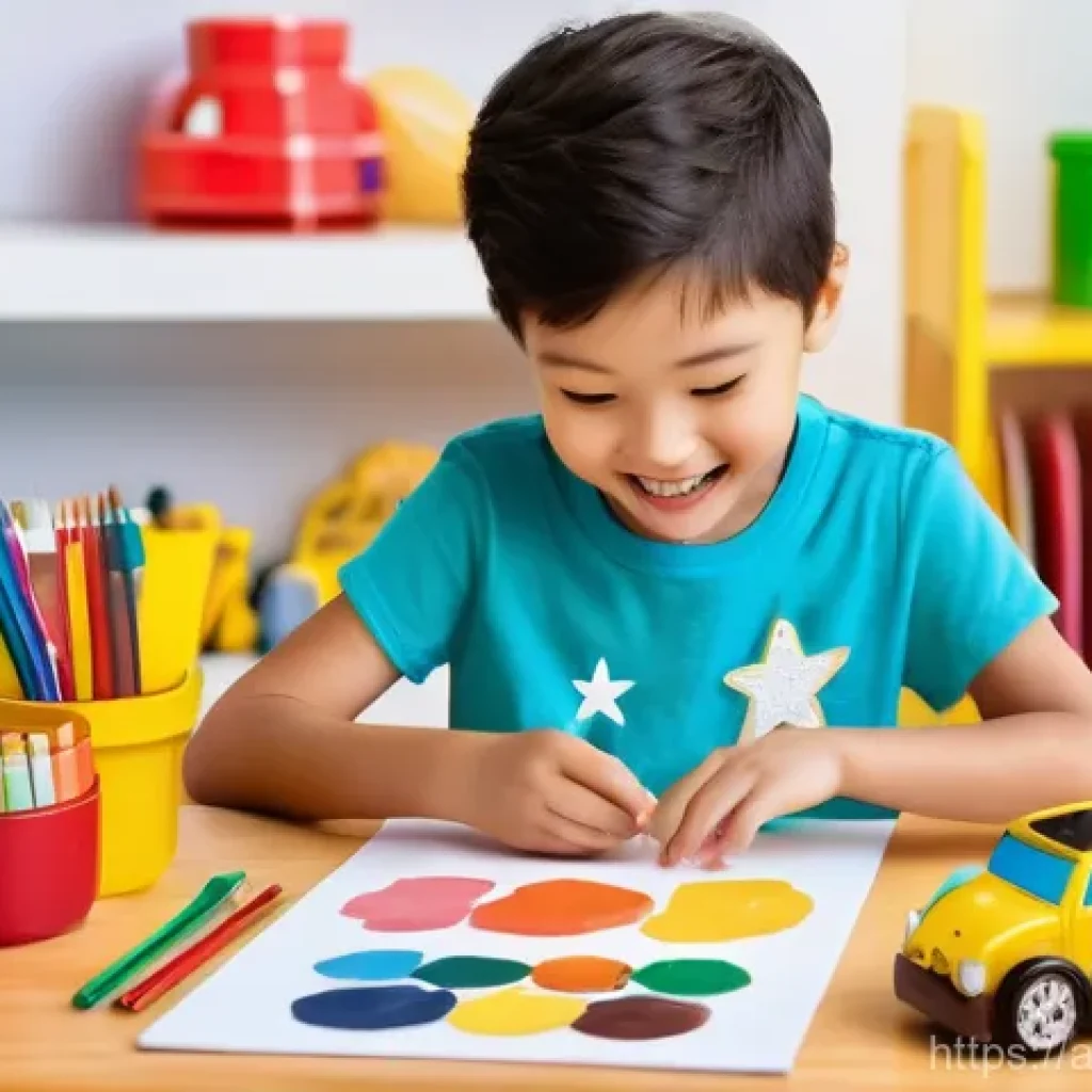 타요 캐릭터 개인화 - **Prompt:** A cheerful, brightly lit indoor scene where a young child, approximately 6-8 years old, ...