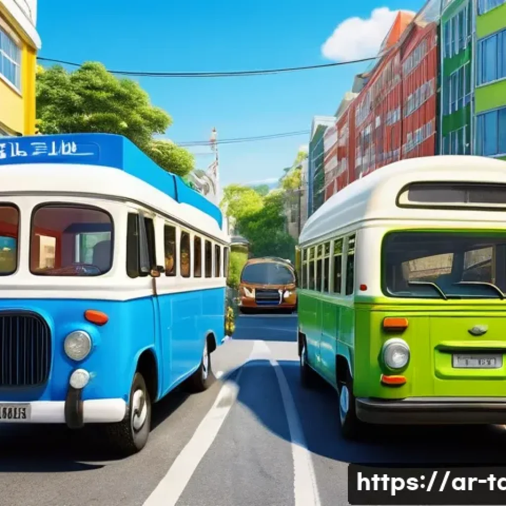 타요의 교훈적 가치 - **Prompt:** A vibrant, cheerful city scene featuring the beloved small blue bus, Tayo, diligently he...