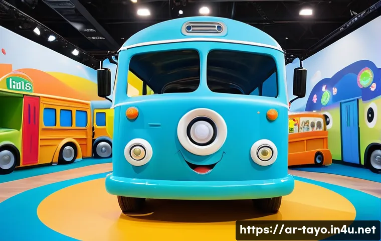 타요의 현장 이벤트 - A vibrant interactive children's event set in a large, colorful indoor play area decorated with scen...