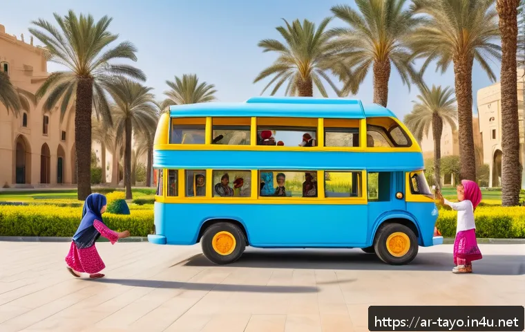 타요 캐릭터별 특징 - A vibrant and heartwarming scene featuring Tayo the small blue bus with big friendly eyes and a smil...