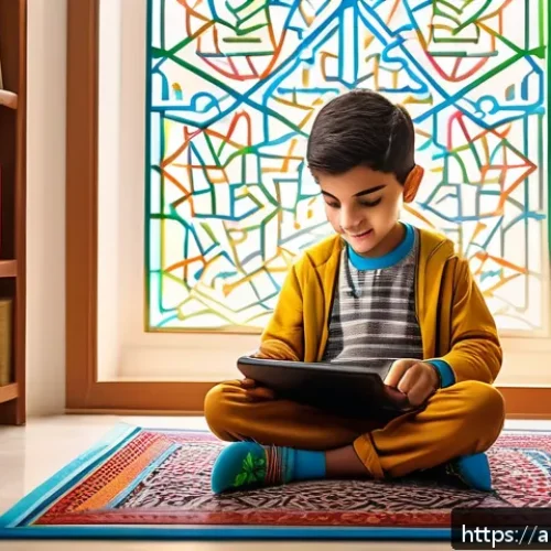 Home 17 타요 관련 애플리케이션 - A vibrant classroom scene set in a modern Arab home, showing a young Arab child wearing colorful cas...